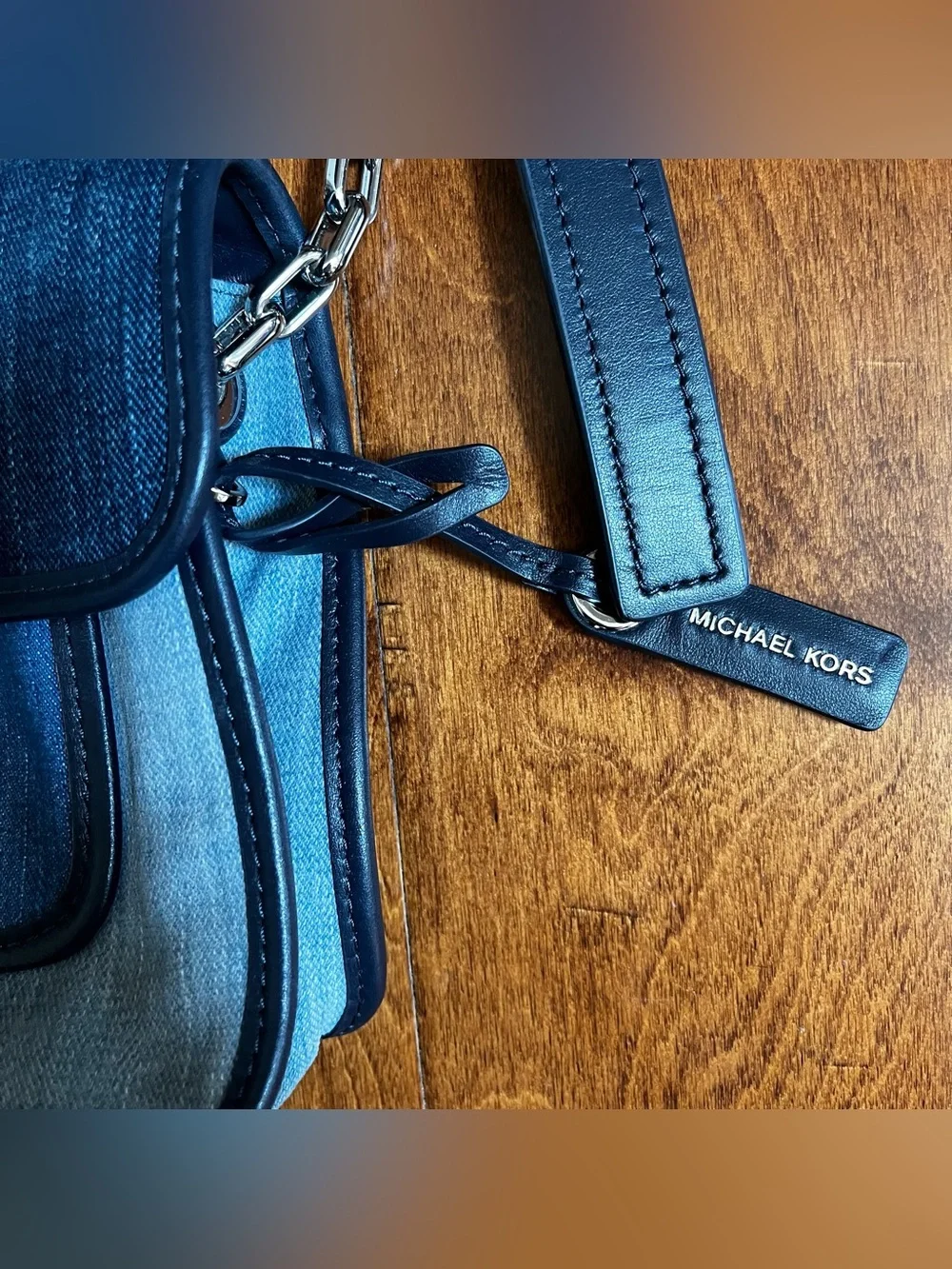 Michael Kors Cooper Medium Messenger Crossbody Indigo Light Wash Tricolor Denim